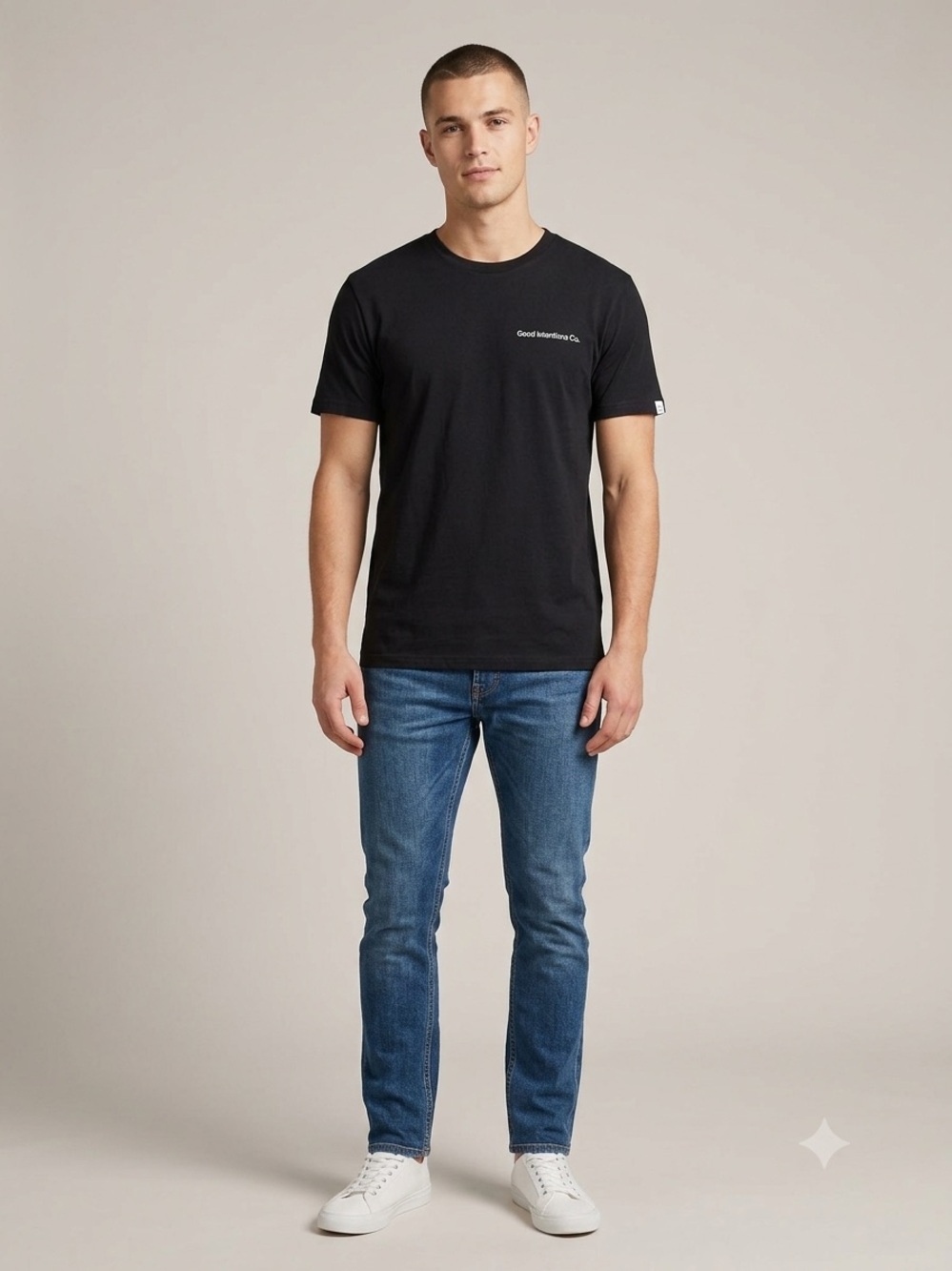 Men's Black Crewneck T-Shirt with Small Chest Logo